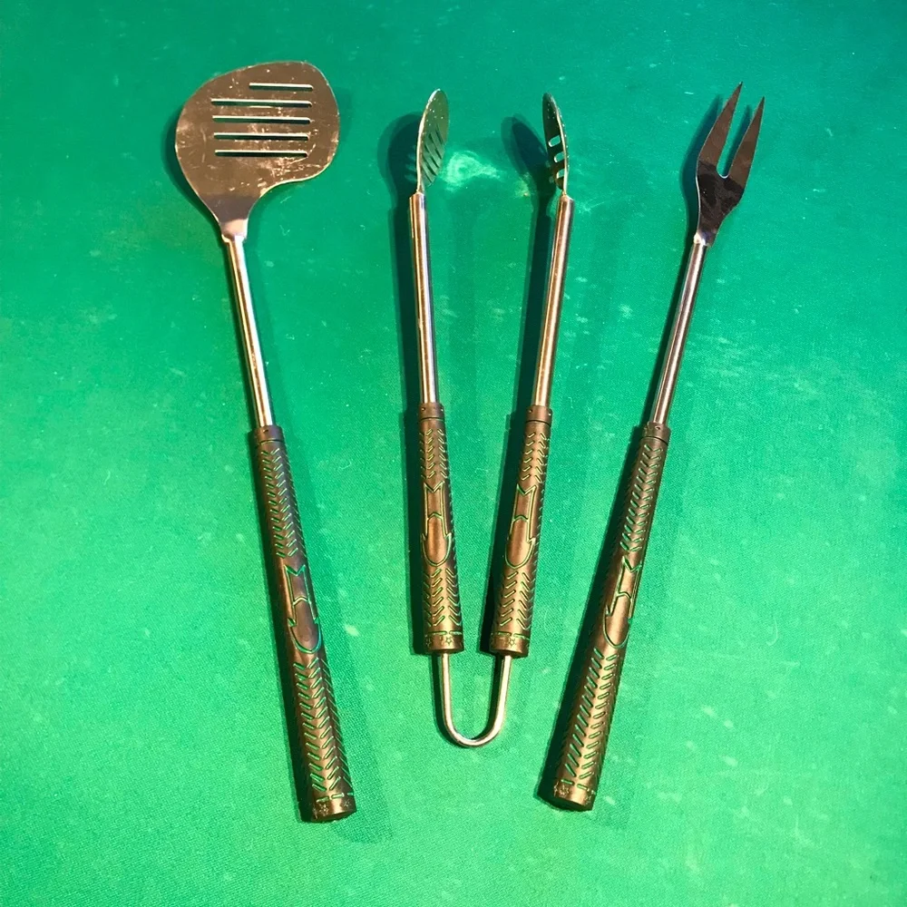 Poligo BBQ Tools with Golf Club logo. Hvy duty stainless steel & rubber handles